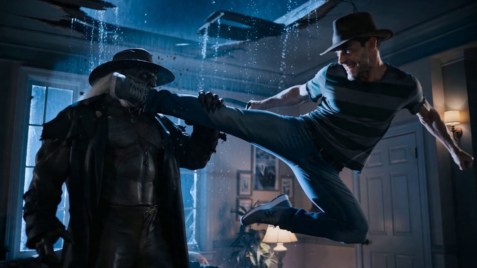 Flying kick in a flooded room
